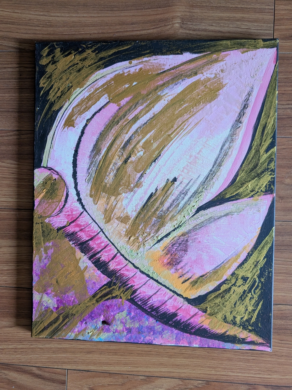 Abstract Pink & Gold Floral Canvas Art